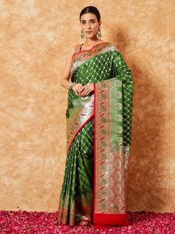 Chhabra 555 - Green Woven Handloom Saree with Unstitched Blouse