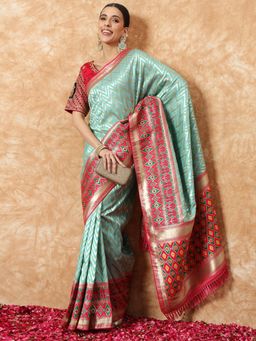 Chhabra 555 - Turquoise Handloom Saree with Unstitched Blouse