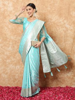 Chhabra 555 - Blue Ethnic Handloom Saree with Unstitched Blouse