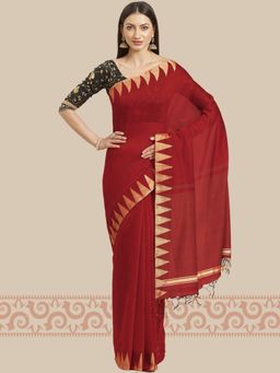 Chhabra 555 - Red Solid Saree with Unstitched Blouse