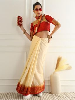 Chhabra 555 - Cream Handloom Saree with Unstitched Blouse