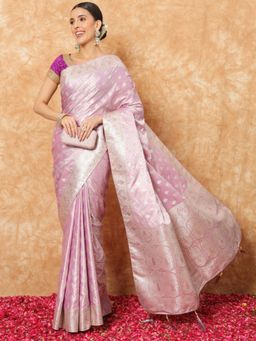 Chhabra 555 - Lavender Paisley Handloom Saree with Unstitched Blouse