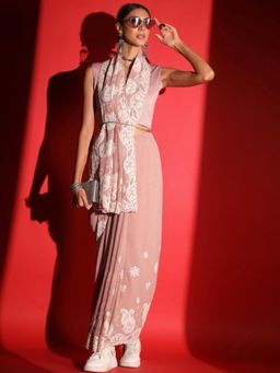 Chhabra 555 - Mauve Paisley Embroidered Saree with Unstitched Blouse