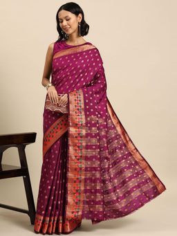 Chhabra 555 - Wine Ethnic Handloom Saree with Unstitched Blouse