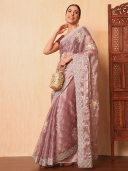 Chhabra 555 - Lavender Embellished Saree with Unstitched Blouse