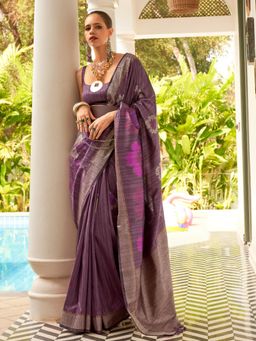 Odette - Violet Silk Blend Woven Saree with Unstitched Blouse