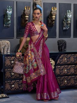 Odette - Magenta Organza Woven Saree with Unstitched Blouse