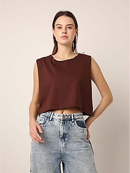 BLNK - Brown Sleeveless Crop Top