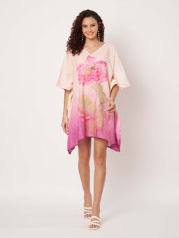 SWI STYLISH - Womens Printed V-Neck Cotton Kaftan Dress Multi-Color