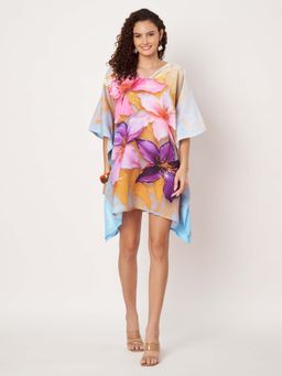 SWI STYLISH - Womens Printed V-Neck Cotton Kaftan Dress Multi-Color