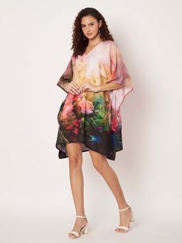 SWI STYLISH - Womens Printed V-Neck Cotton Kaftan Dress Multi-Color