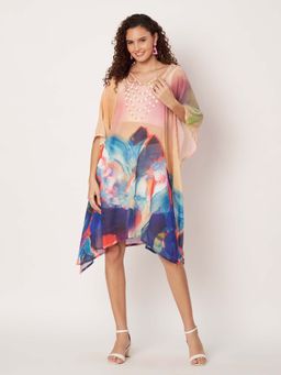 SWI STYLISH - Womens Printed V-Neck Georgette Beachwear Kaftan Multi-Color