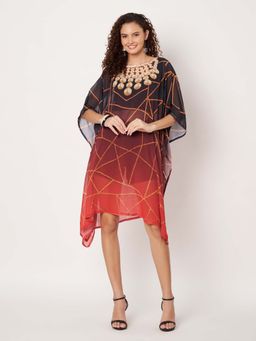 SWI STYLISH - Womens Printed Boat-Neck Georgette Beachwear Kaftan Multi-Color