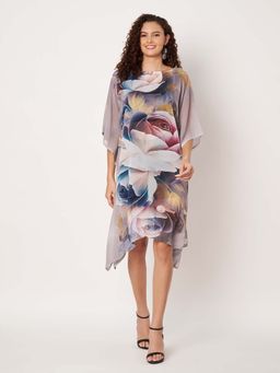 SWI STYLISH - Womens Printed Boat-Neck Georgette Beachwear Kaftan Mauve