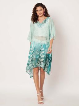 SWI STYLISH - Womens Printed V-Neck Georgette Beachwear Kaftan Multi-Color