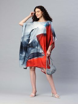 SWI STYLISH - Womens Printed Boat Neck Sleeves Kaftan Dress Multi-Color