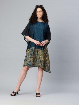 SWI STYLISH - Womens Printed Boat Neck Sleeves Kaftan Dress Multi-Color