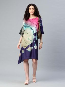 SWI STYLISH - Womens Printed Boat Neck Sleeves Kaftan Dress Multi-Color