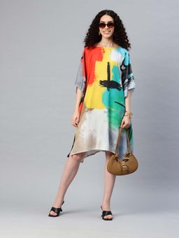 SWI STYLISH - Womens Printed Boat Neck Sleeves Kaftan Dress Multi-Color