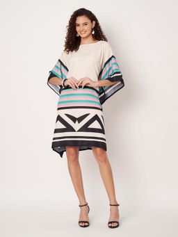 SWI STYLISH - Womens Printed Boat-Neck Georgette Kaftan Multi-Color