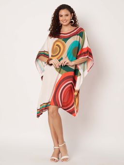 SWI STYLISH - Womens Printed Boat-Neck Georgette Kaftan Multi-Color