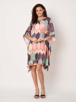 SWI STYLISH - Womens Printed Boat-Neck Georgette Kaftan Multi-Color