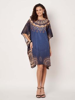 SWI STYLISH - Womens Printed Boat-Neck Georgette Kaftan Multi-Color