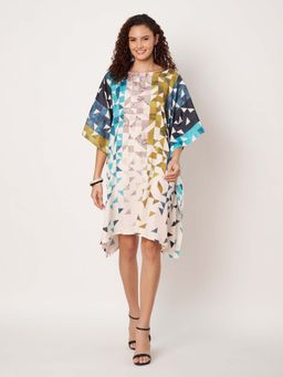 SWI STYLISH - Womens Printed Boat-Neck Georgette Kaftan Multi-Color