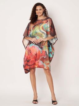 SWI STYLISH - Womens Printed Boat-Neck Georgette Kaftan Multi-Color