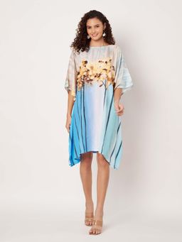 SWI STYLISH - Womens Printed Boat-Neck Georgette Kaftan Multi-Color