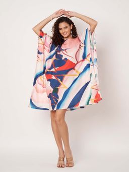 SWI STYLISH - Womens Printed Boat-Neck Georgette Kaftan Multi-Color