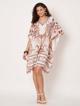 SWI STYLISH - Womens Printed V-Neck Georgette Kaftan Dress Multi-Color