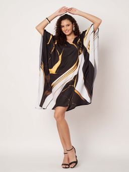 SWI STYLISH - Womens Printed V-Neck Georgette Kaftan Dress Multi-Color