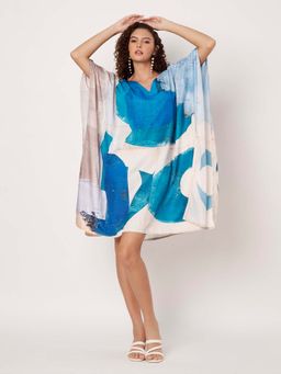 SWI STYLISH - Womens Printed V-Neck Georgette Kaftan Dress Multi-Color