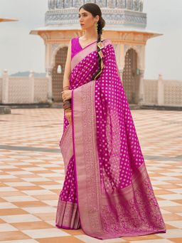 Odette - Women Nylon Magenta Woven Design Saree with Unstitched Blouse