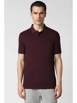 Van Heusen - Men Maroon Solid Polo Neck T-Shirt