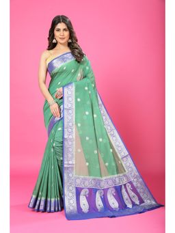 Craftystyles - Women Green Woven Saree with Unstitched Blouse