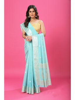 Craftystyles - Women Blue Woven Saree with Unstitched Blouse