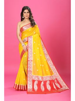 Craftystyles - Women Yellow Woven Saree with Unstitched Blouse