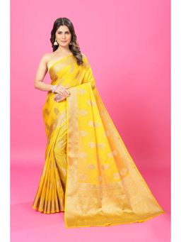 Craftystyles - Women Yellow Woven Saree with Unstitched Blouse
