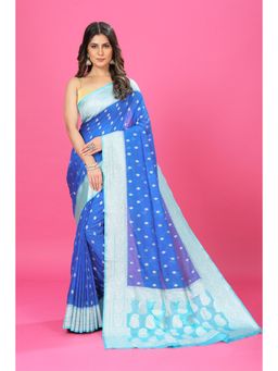 Craftystyles - Women Blue Woven Saree with Unstitched Blouse