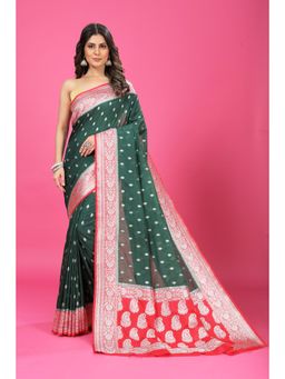 Craftystyles - Women Green Woven Saree with Unstitched Blouse