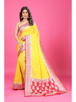 Craftystyles - Women Yellow Woven Saree with Unstitched Blouse