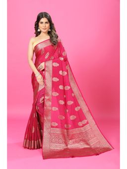 Craftystyles - Women Red Woven Saree with Unstitched Blouse