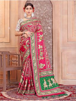 Craftystyles - Women Pink Embroidered Saree with Unstitched Blouse