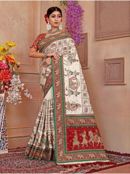 Craftystyles - Women White Embroidered Saree with Unstitched Blouse