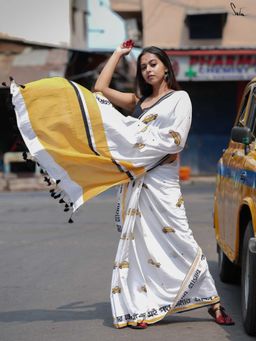 Suta - Women White Printed Saree Without Blouse