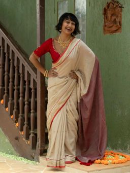 Suta - Women Off White Woven Saree Without Blouse