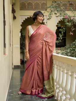 Suta - Women Pink Woven Saree Without Blouse