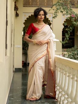 Suta - Women Off White Woven Saree Without Blouse